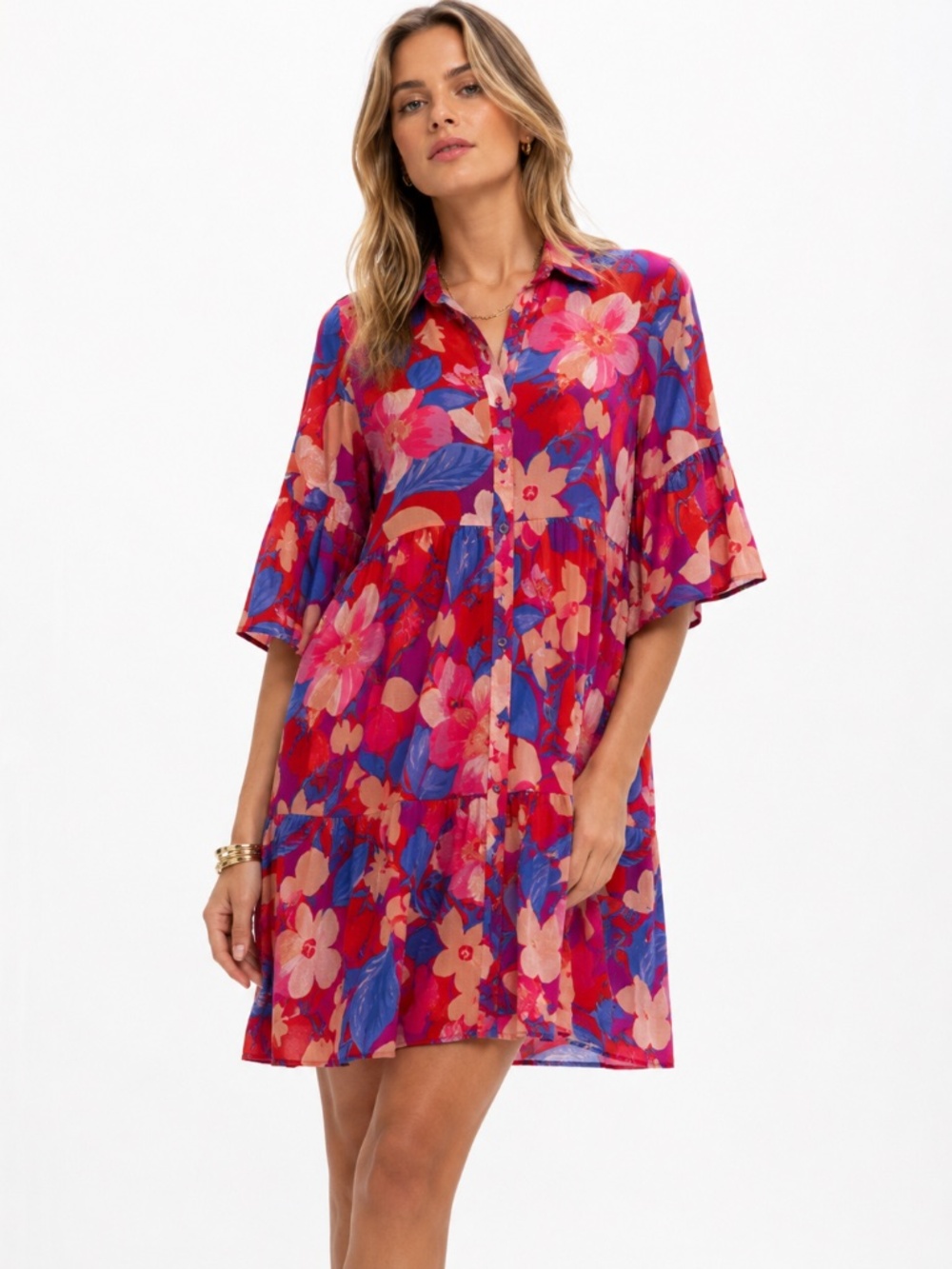 JOHNNY WAS Governed Gardens Ruffle Sleeve Dress - XL - NWT - Red Print